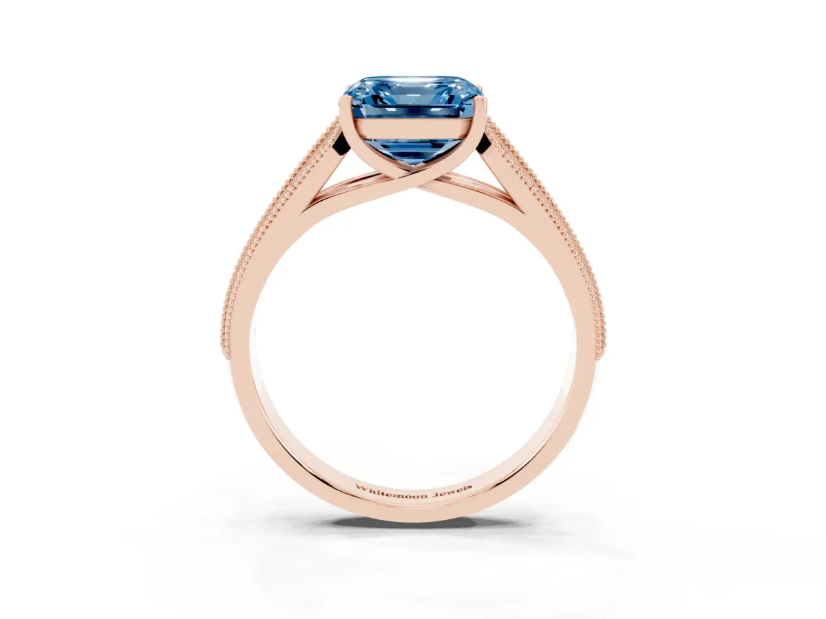 Fancy Blue Asscher Cut Cut Pave Split Shank Engagement Ring with Four-Prong Setting Rose gold