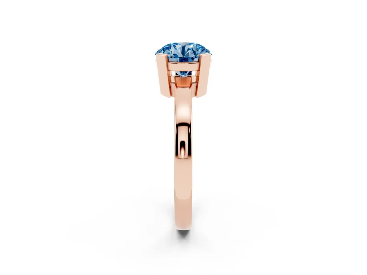 Fancy Blue Round Cut Cut Solitaire Ring with Four-Prong Setting and Classic Band Rose gold