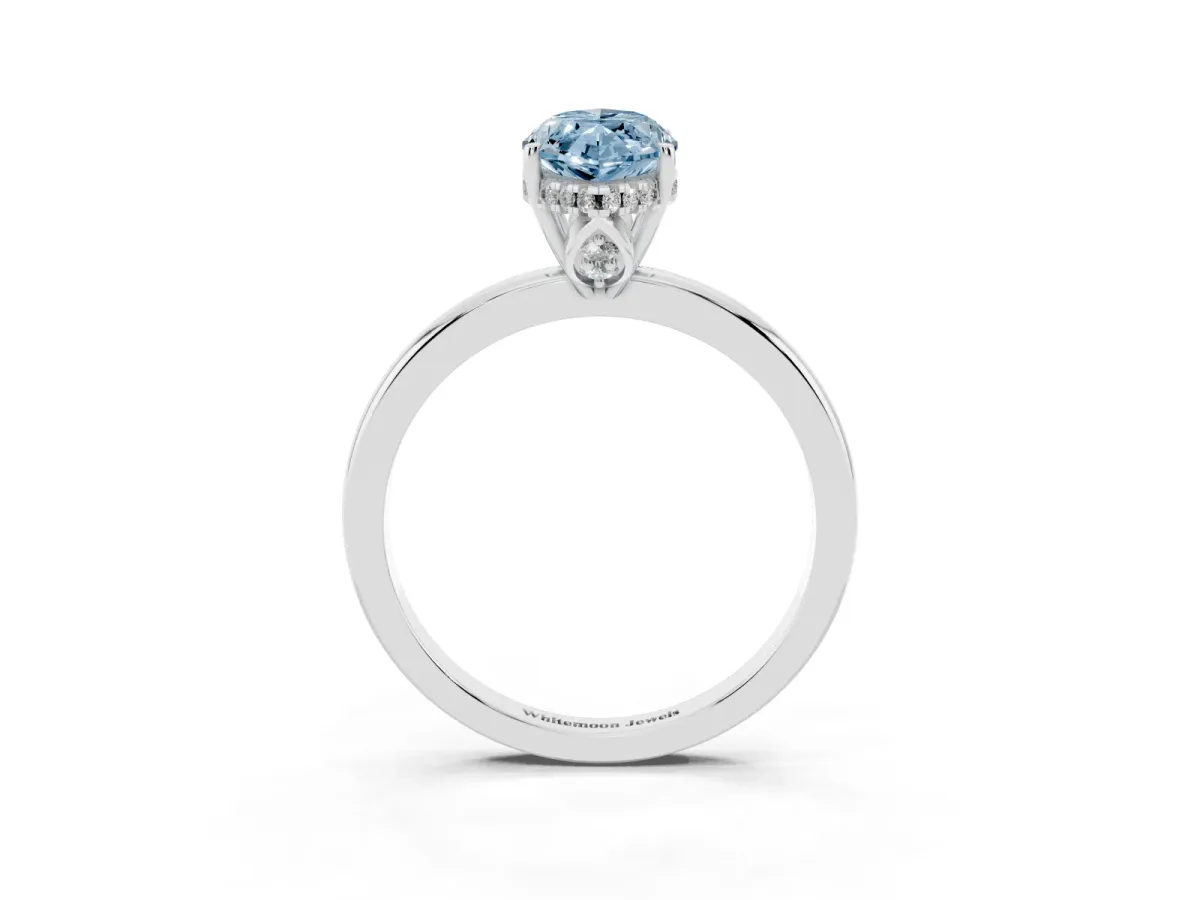 Fancy Blue Marquise Cut Solitaire Diamond Ring with Prong Setting and Plain Band Silver