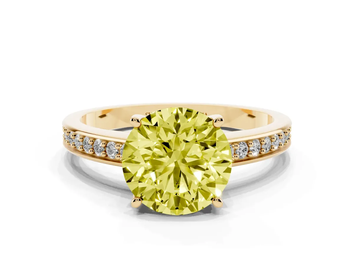 Fancy Yellow Round Cut Solitaire Pavé Band Prong Setting Ring Yellow gold