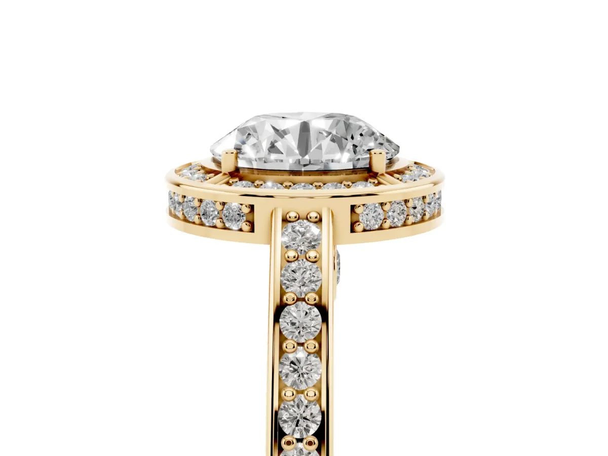Round Cut Cut Halo Pave Split Shank Prong Setting Ring Yellow gold