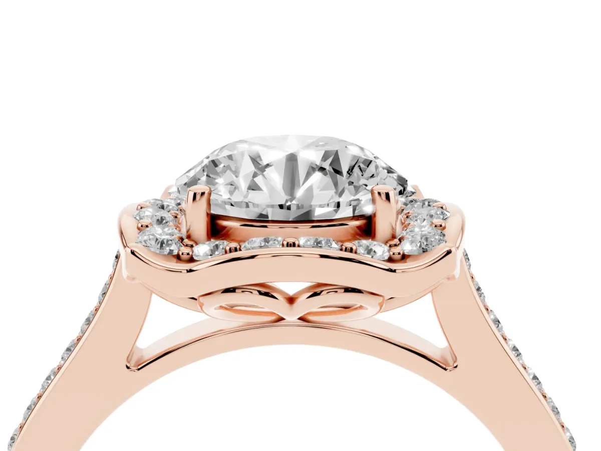 Round Cut Halo Round Diamond Pave Band with Four-Prong Setting Rose gold