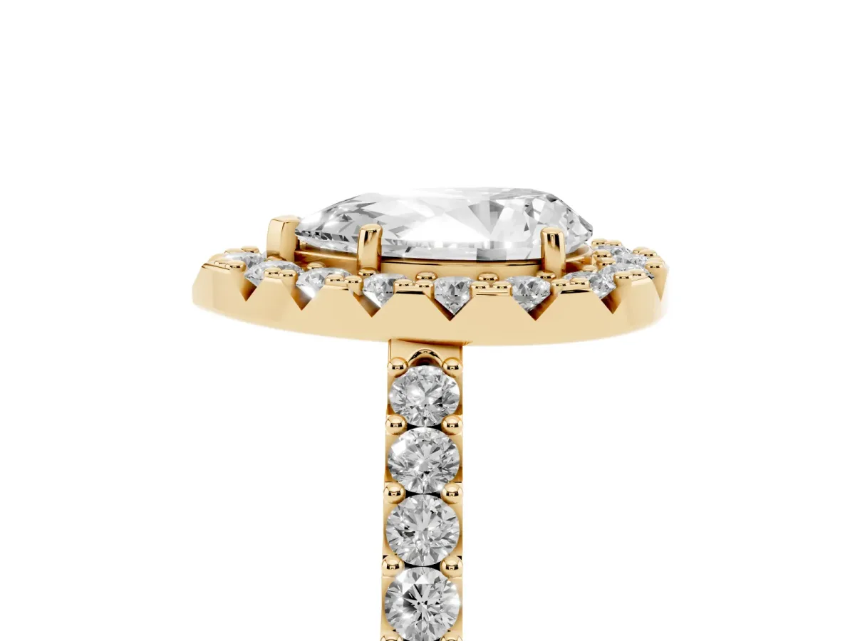 Pear Cut Halo Diamond Pavé Solitaire Ring Yellow gold
