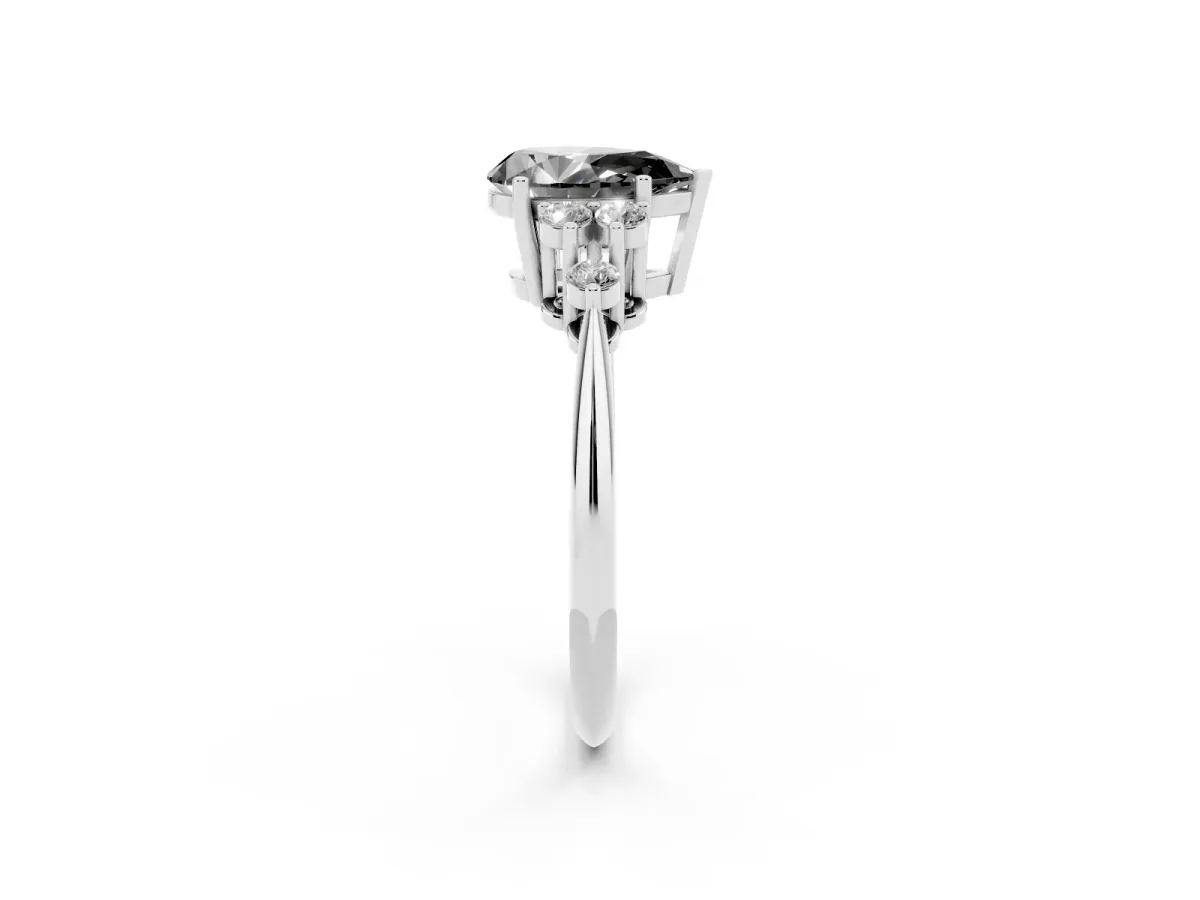 Fancy Black Pear Cut Cut Diamond Cluster Ring with Solitaire Band and Four-Prong Setting Platinum