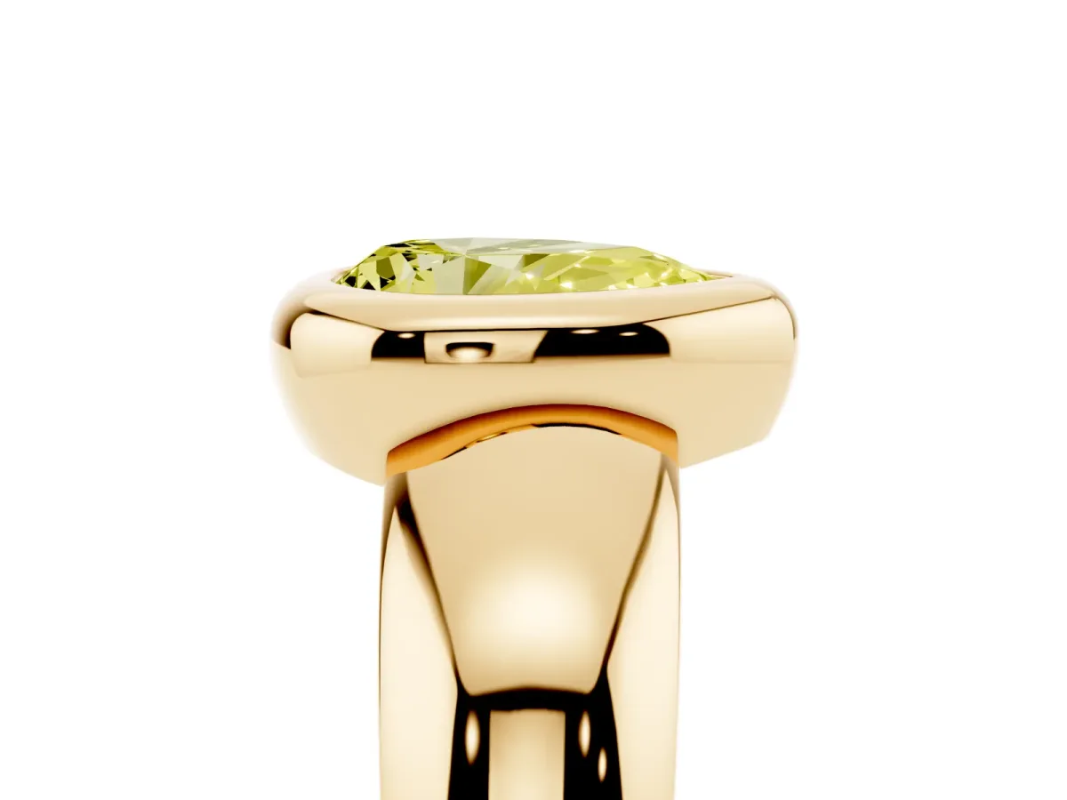 Fancy Yellow Bezel Set Pear Cut Solitaire Ring with Wide Band Yellow gold