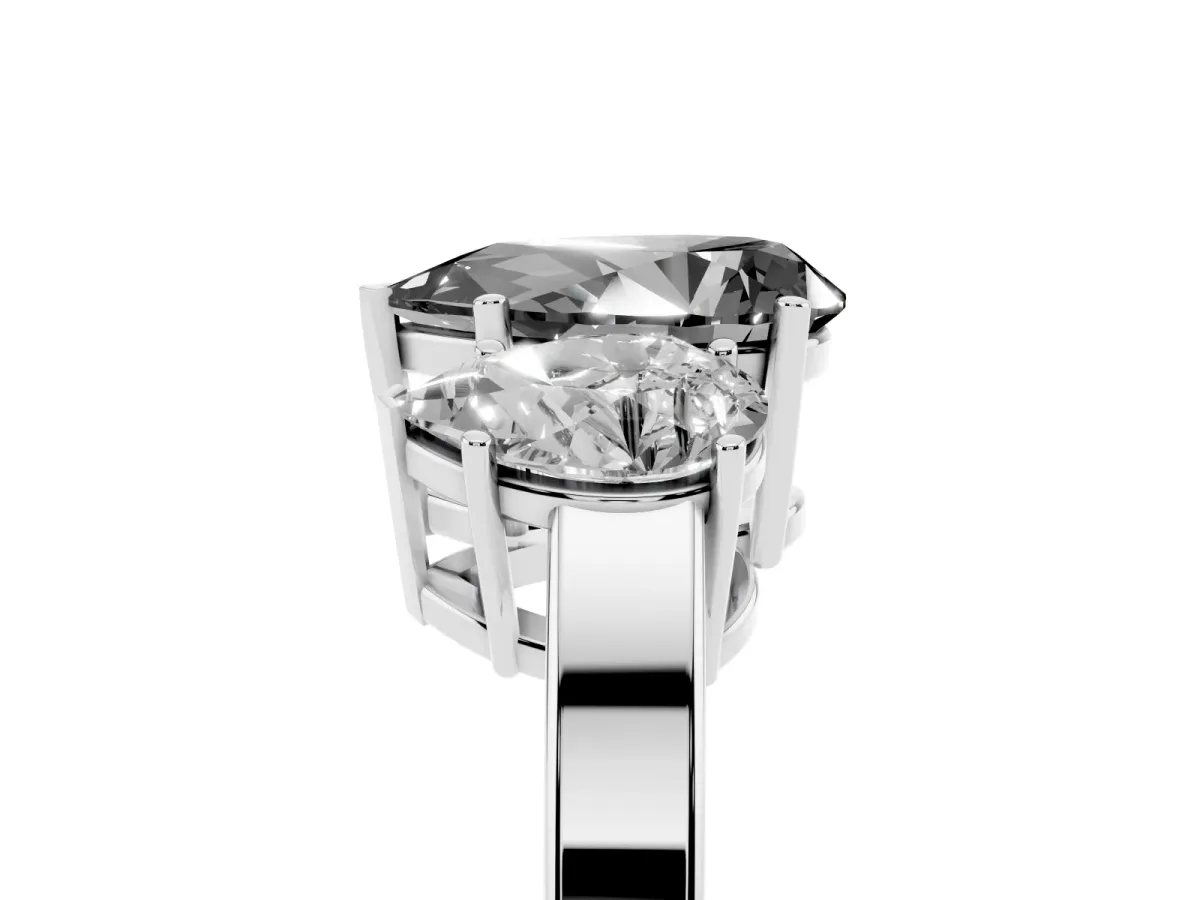 Fancy Black Three-Stone Pear Cut Cut Diamond Engagement Ring with Flat Band and Four-Prong Setting Silver