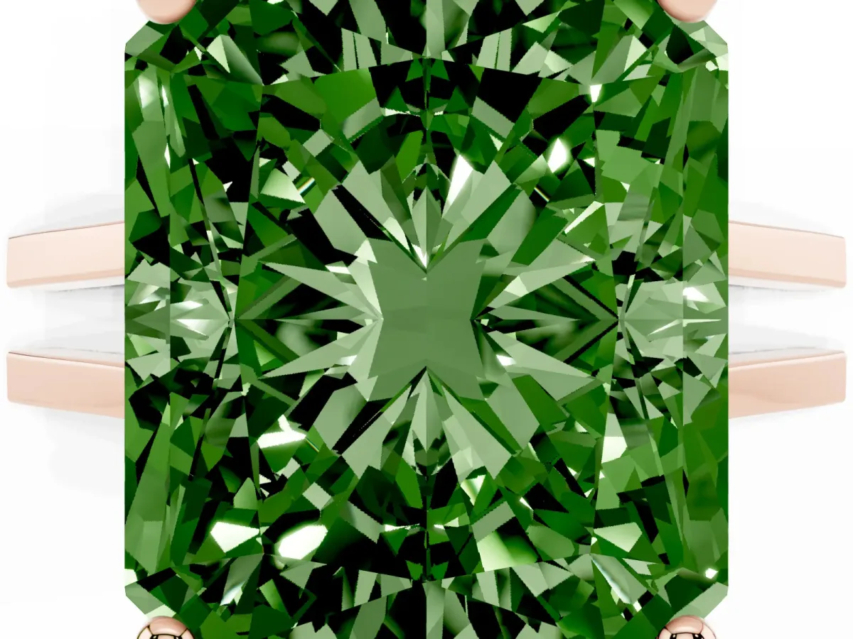 Fancy Green Radiant Cut Cut Diamond Solitaire Engagement Ring with Tapered Plain Band and Four-Prong Setting Rose gold
