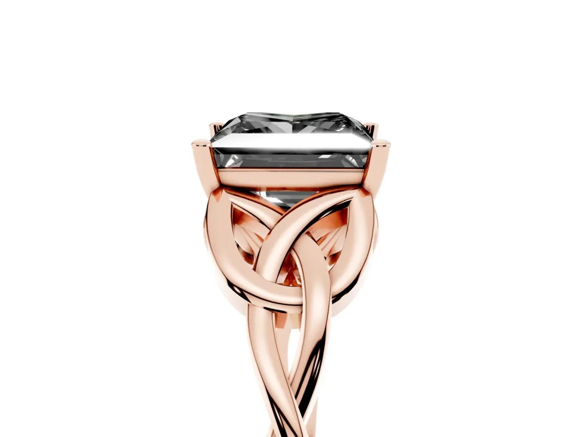 Fancy Black Princess Cut Diamond Solitaire Engagement Ring with Celtic Knot Band and Four-Prong Setting Rose gold