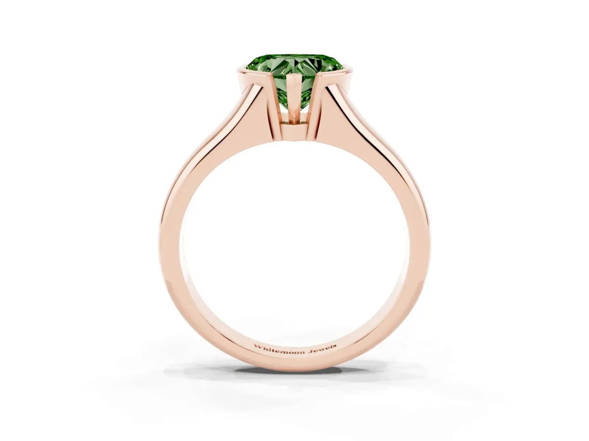 Fancy Green Heart Cut Solitaire Tension Set Diamond Ring with Split Shank Band Rose gold