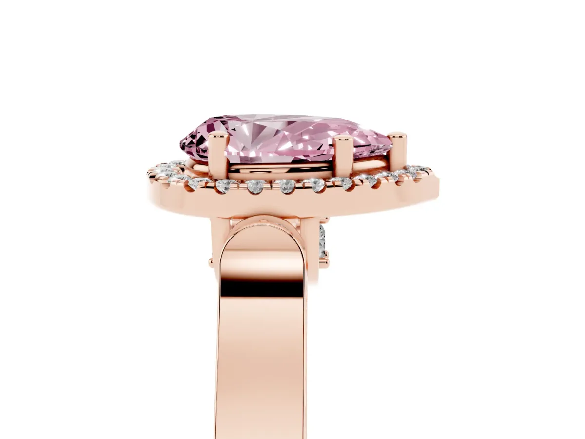 Fancy Pink Pear Cut Halo Pave Split Shank Prong Setting Ring Rose gold