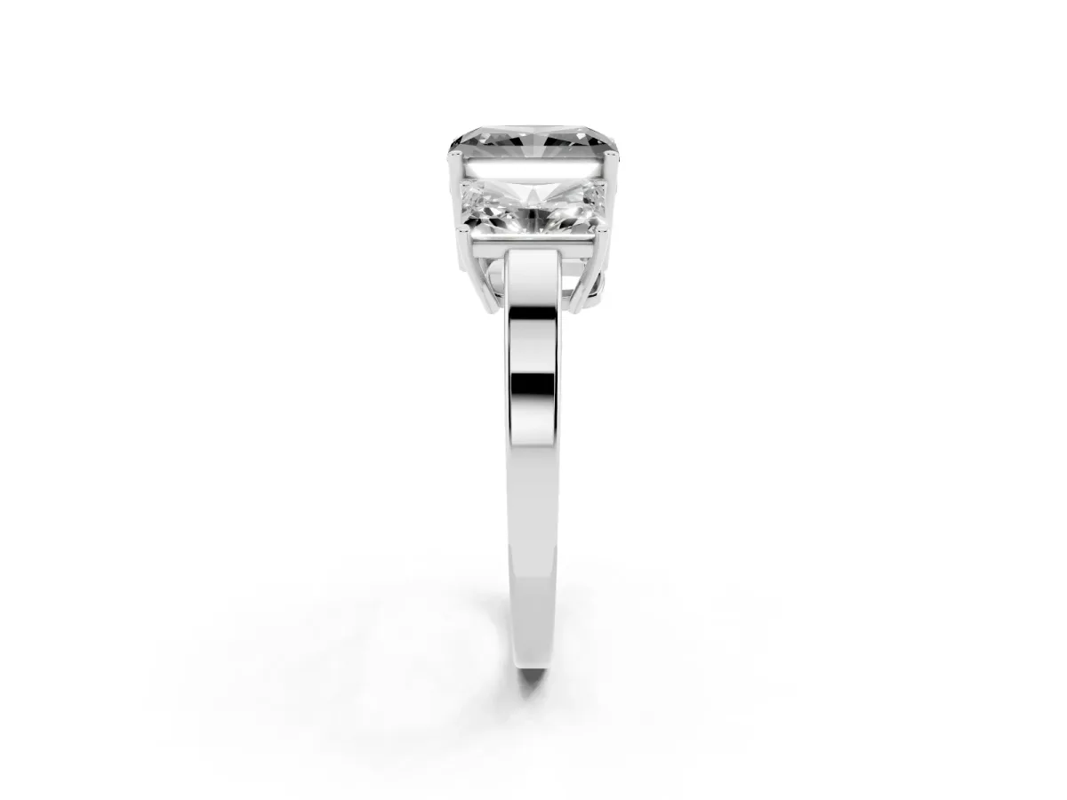 Fancy Black Three-Stone Radiant Cut Cut Diamond Engagement Ring with Flat Band and Four-Prong Setting Silver