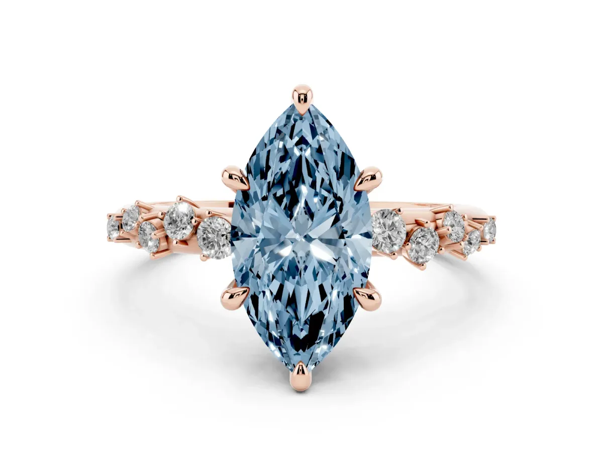 Fancy Blue Marquise Cut Cut Diamond Vine Band with Four-Prong Setting Rose gold
