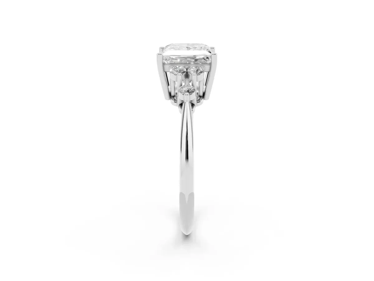 Princess Cut Cut Diamond Cluster Ring with Solitaire Band and Four-Prong Setting Silver