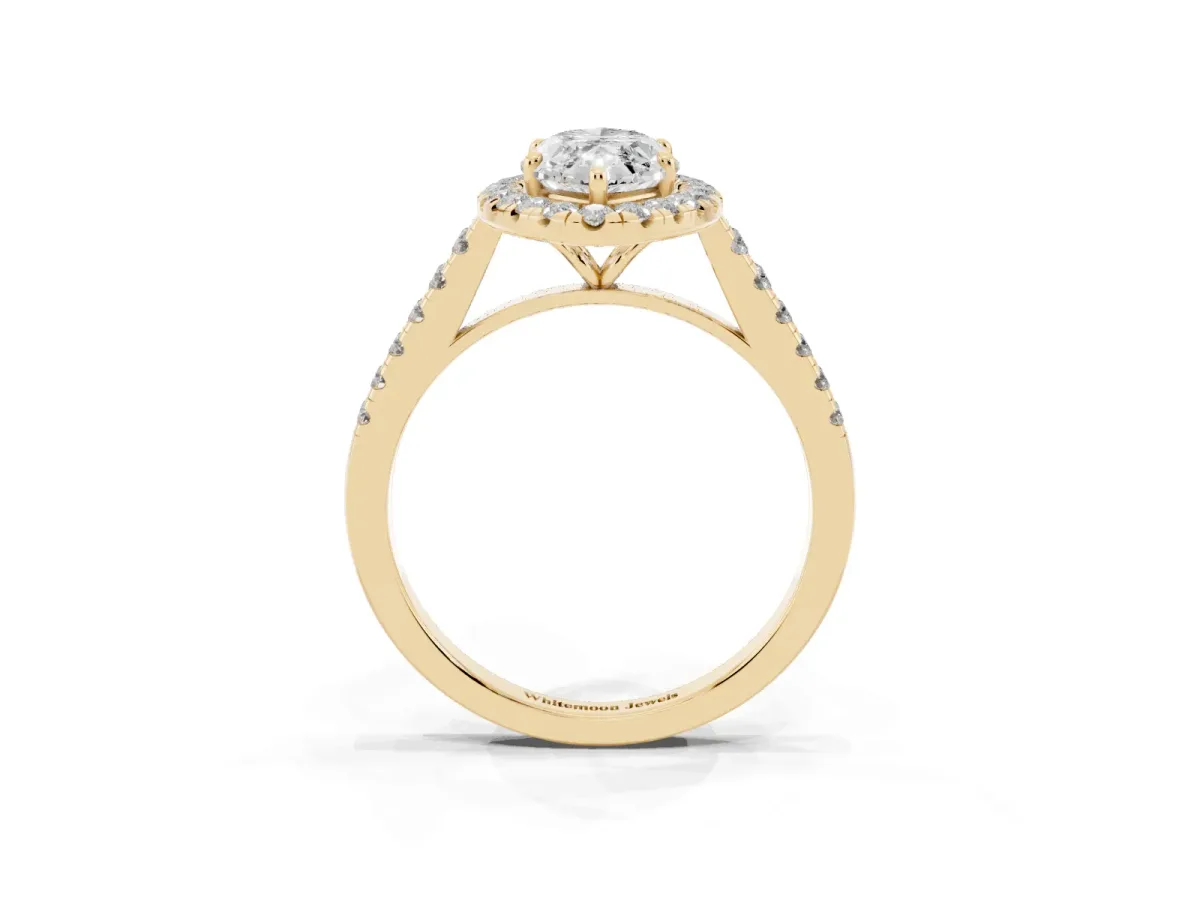 Marquise Cut Halo Pave Diamond Engagement Ring with Four-Prong Setting Yellow gold