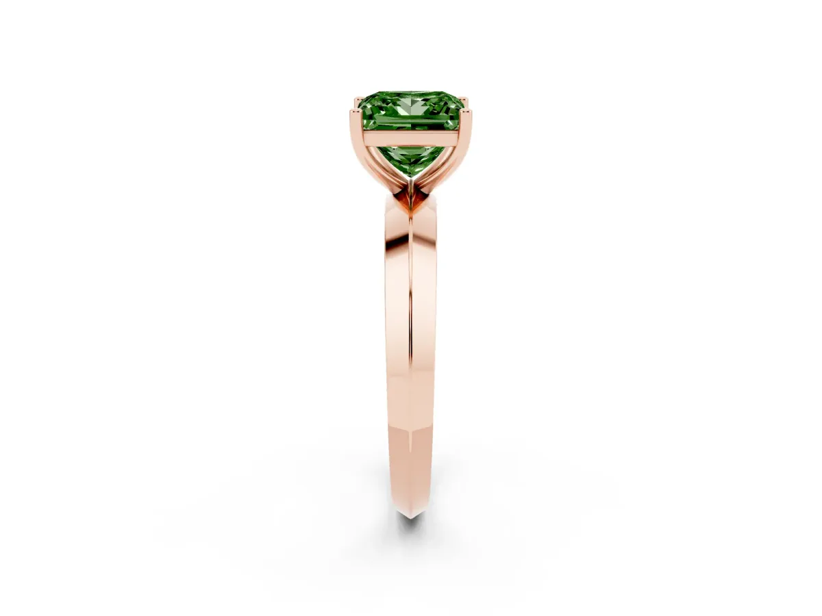 Fancy Green Princess Cut Cut Solitaire Engagement Ring with Flat Band and Four-Prong Setting Rose gold