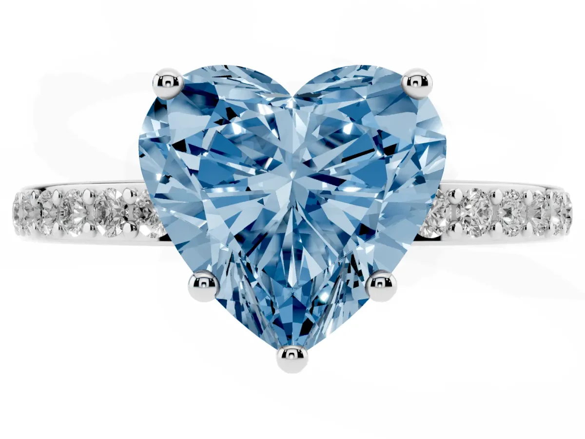 Fancy Blue Heart Cut Cut Diamond Pavé Band Ring with Four-Prong Setting Platinum