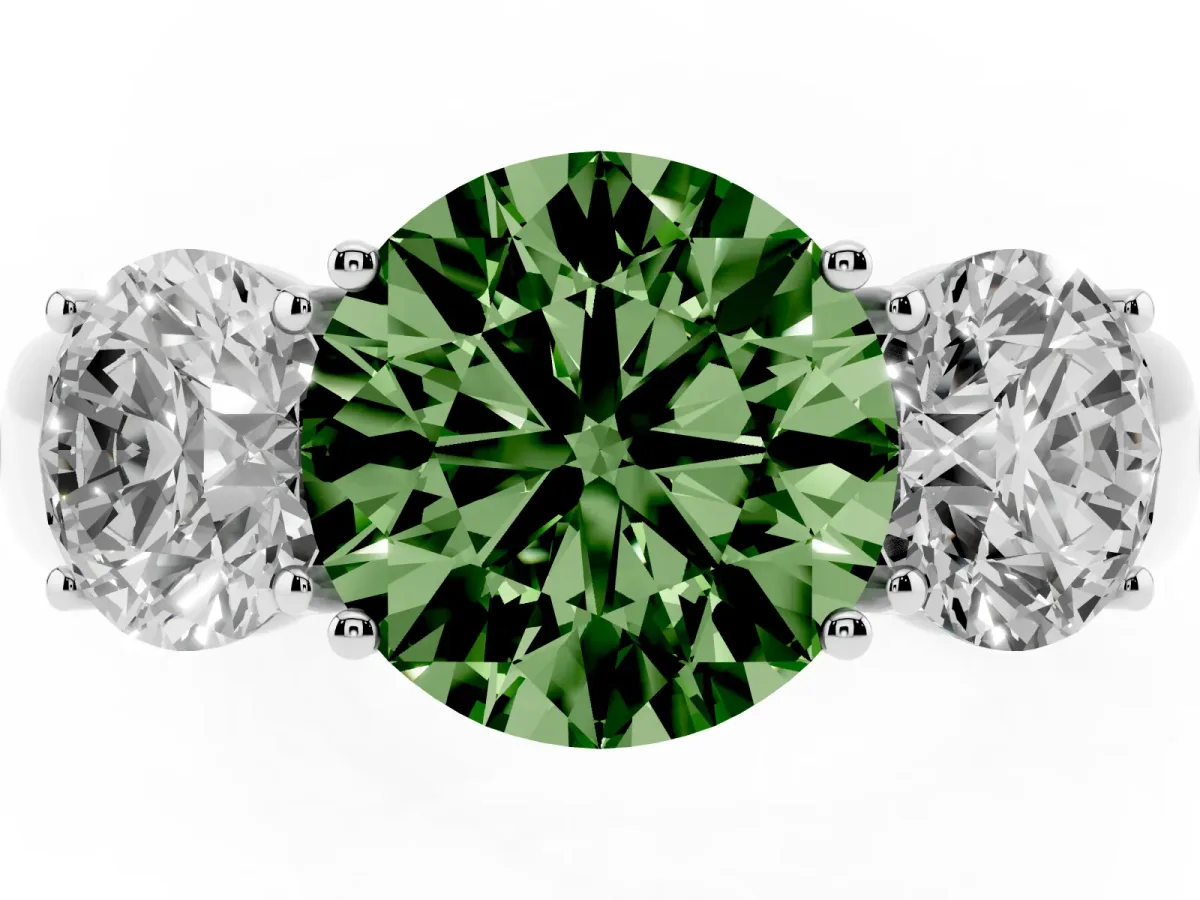 Fancy Green Three-Stone Round Cut Cut Diamond Ring with Prong Setting and Classic Band Silver