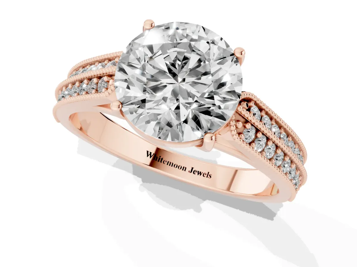 Round Cut Cut Pave Split Shank Engagement Ring with Four-Prong Setting Rose gold