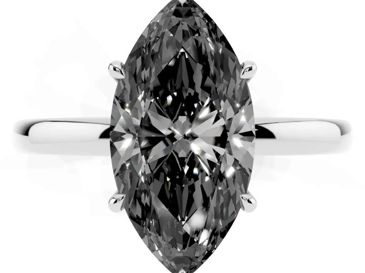 Fancy Black Marquise Cut Solitaire Engagement Ring with Cathedral Band and Four-Prong Setting White gold
