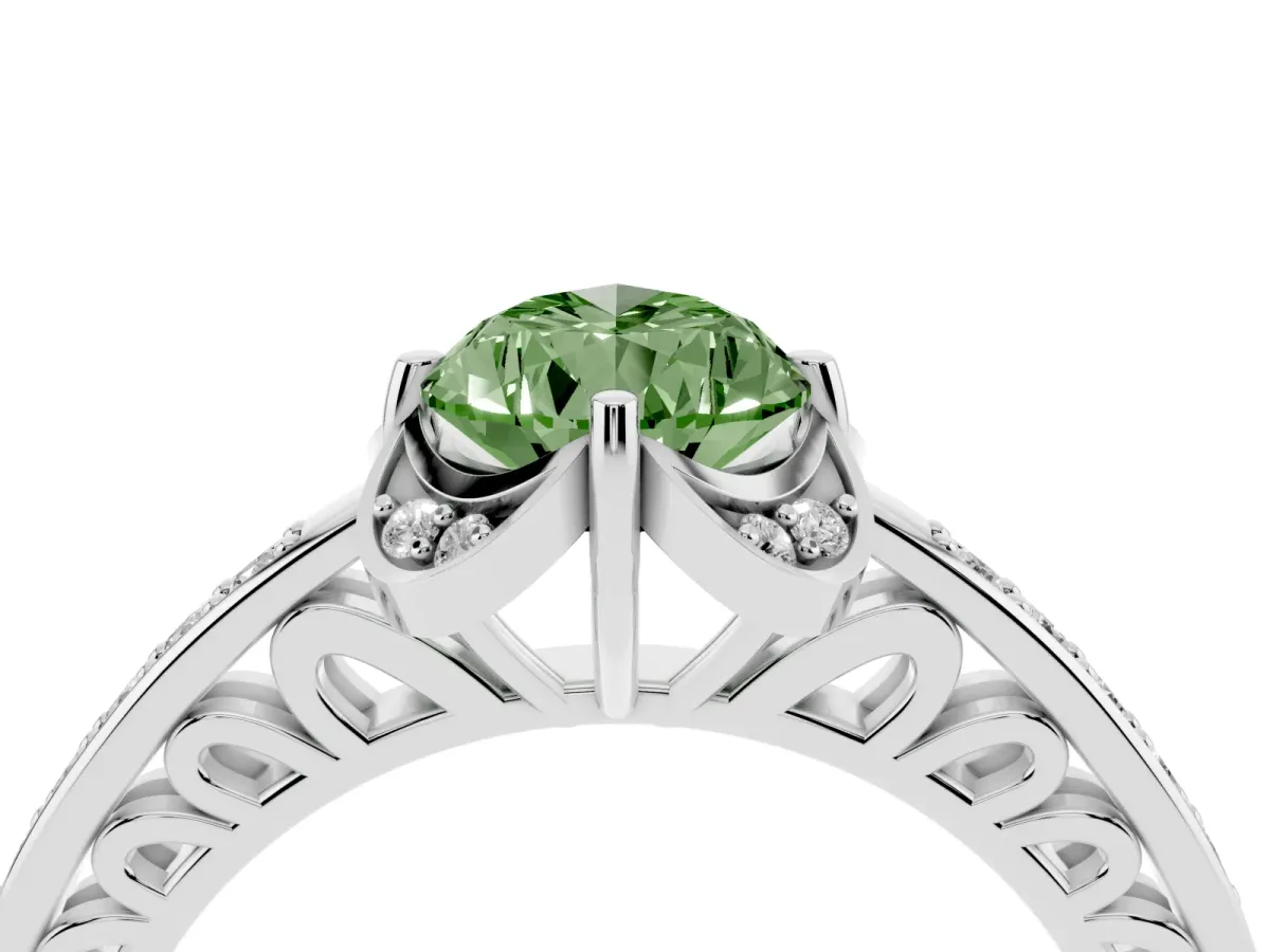 Fancy Green Pear Cut Cut Halo Diamond Ring with Channel Set Band and Four-Prong Setting Platinum