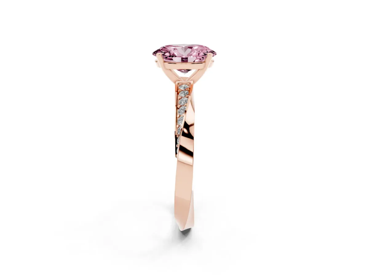 Fancy Pink Oval Cut Diamond Engagement Ring with Side Stone Accents and Four-Prong Setting Rose gold