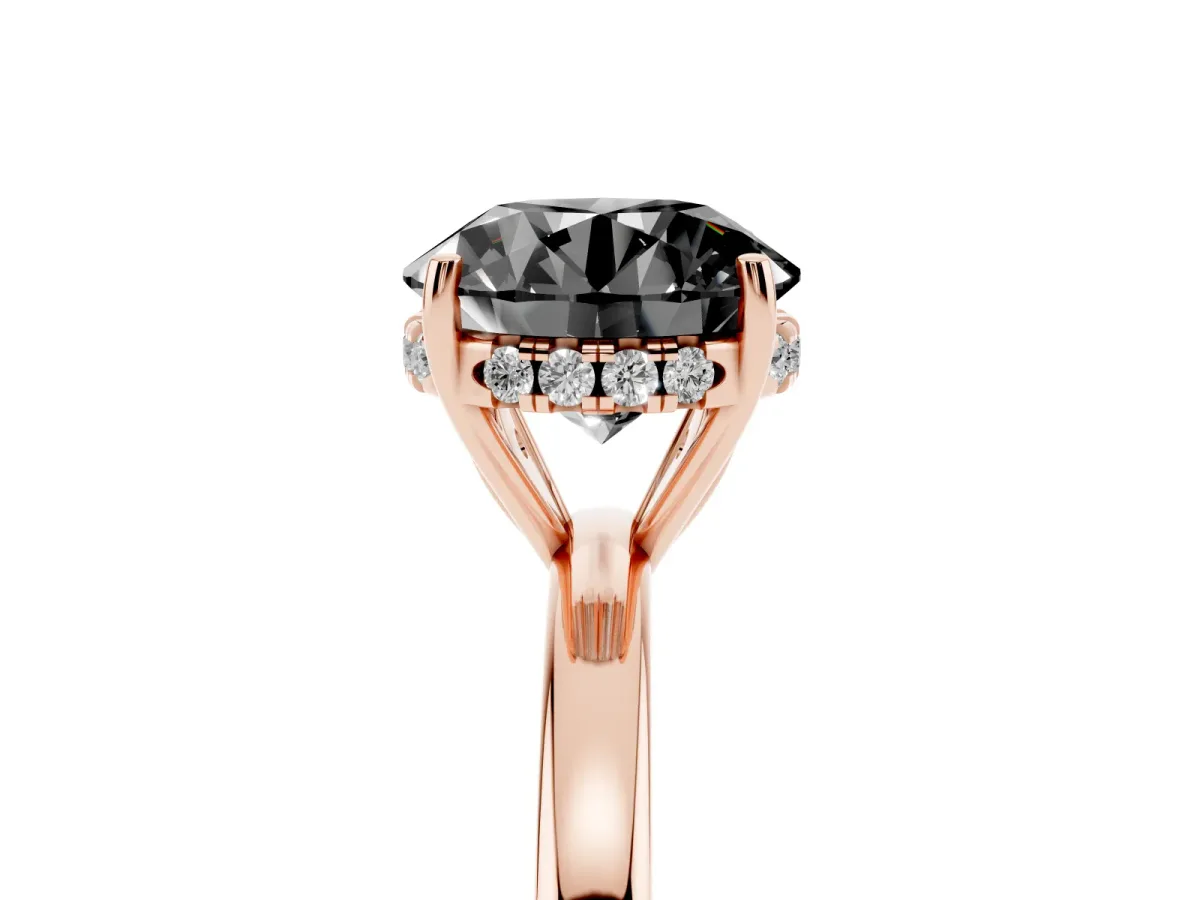 Fancy Black Round Cut Solitaire Diamond Ring with Prong Setting and Plain Band Rose gold