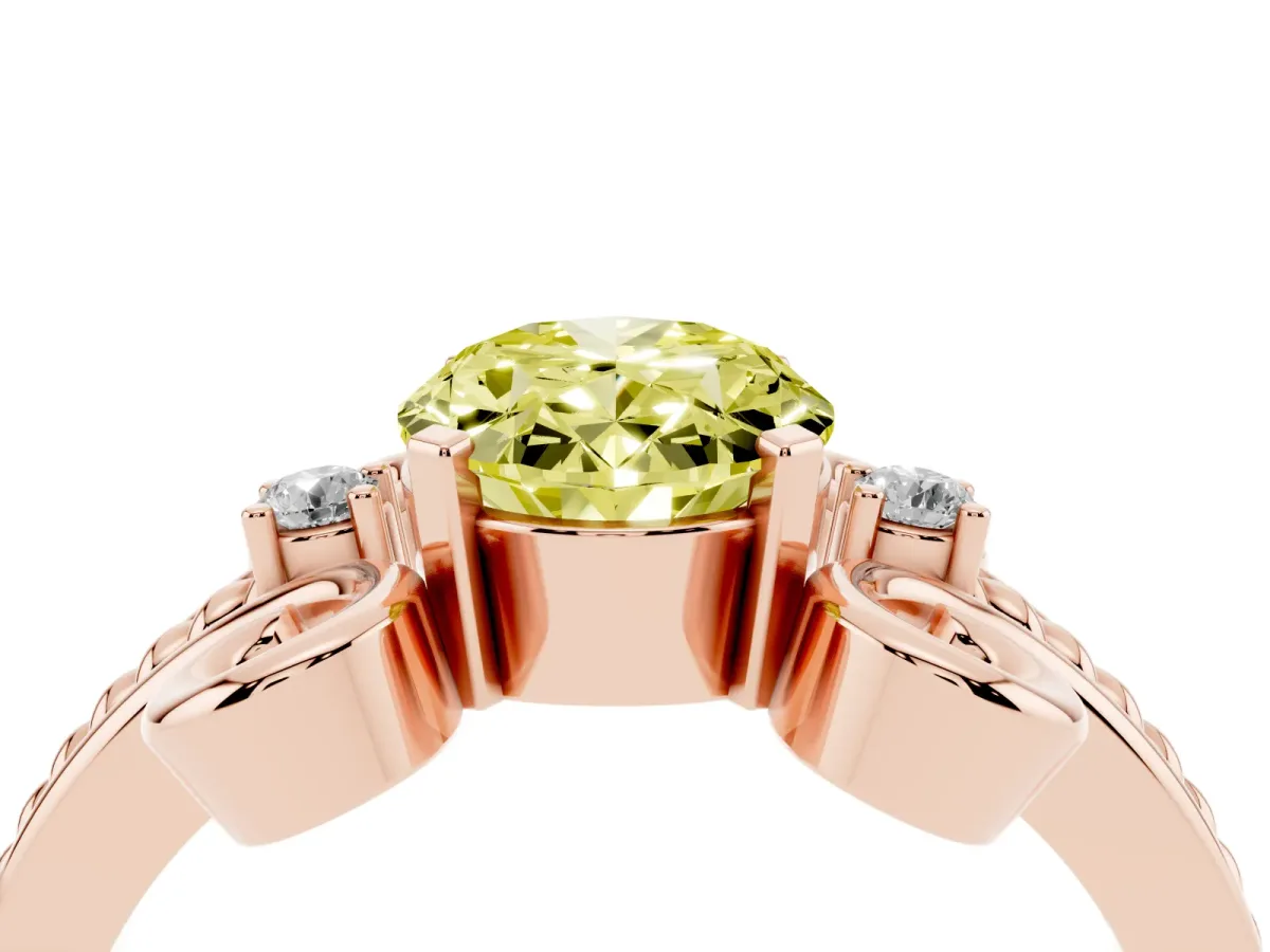 Fancy Yellow Oval Cut Solitaire Twisted Band Scroll Prong Ring Rose gold
