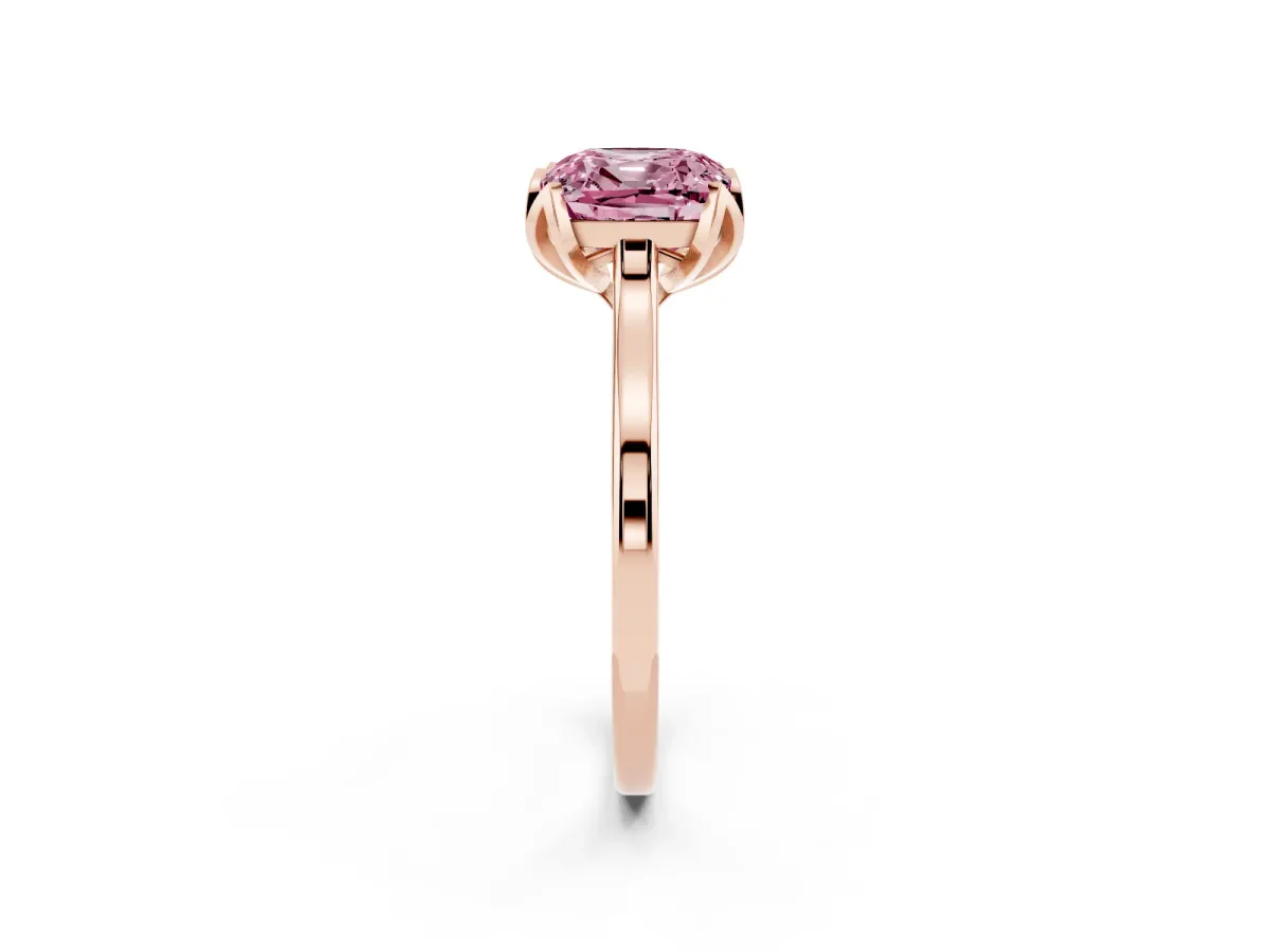 Fancy Pink Cushion Cut Diamond Solitaire Ring with Flower Prong Setting and Classic Band Rose gold
