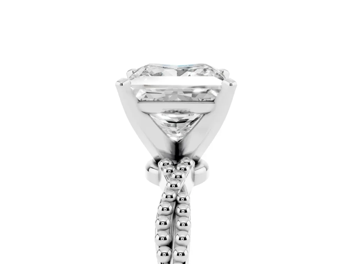 Princess Cut Solitaire Twisted Band with Bead Prong Setting Platinum