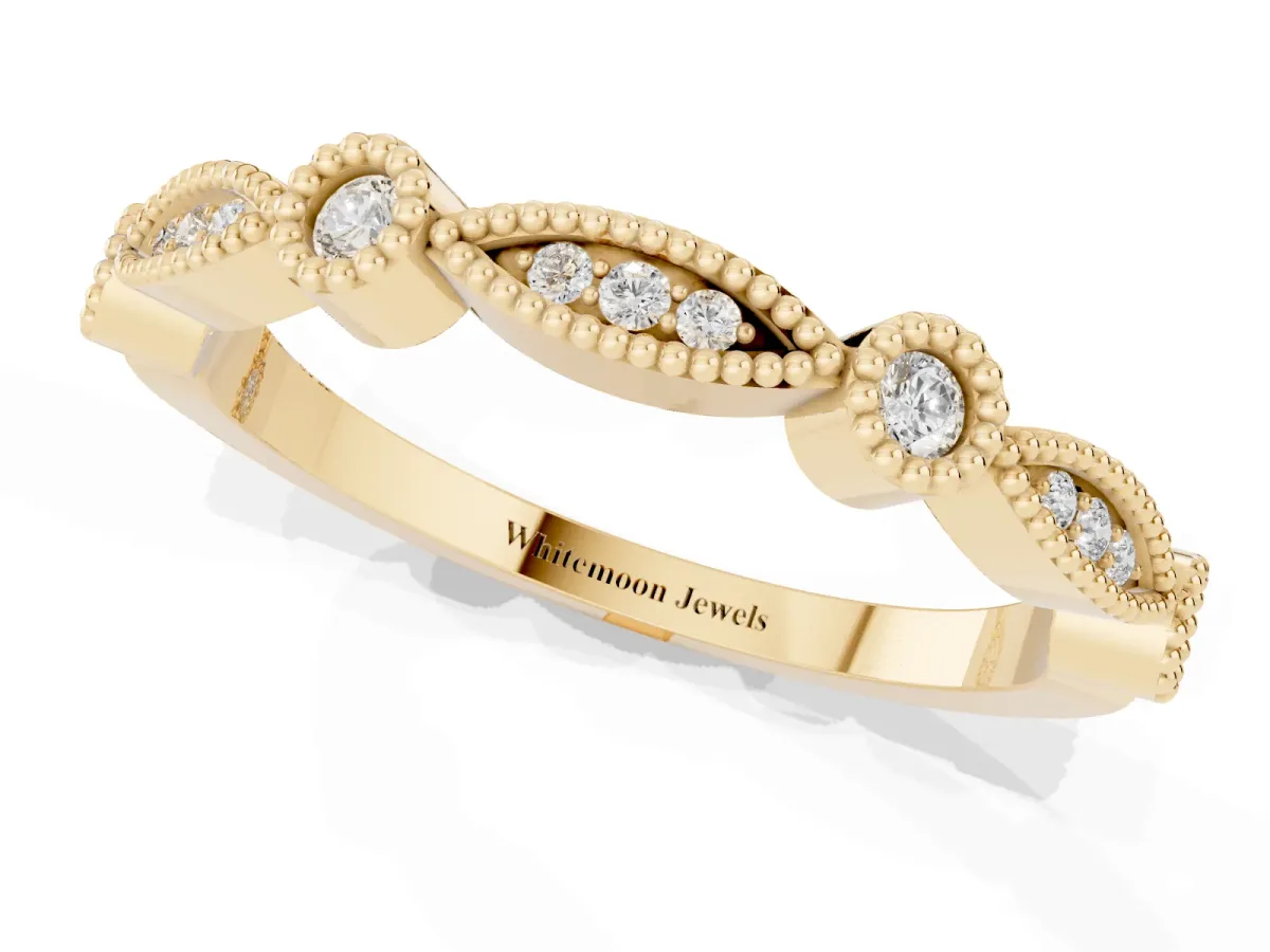 Milgrain Bezel and Marquise Diamond Band Yellow gold