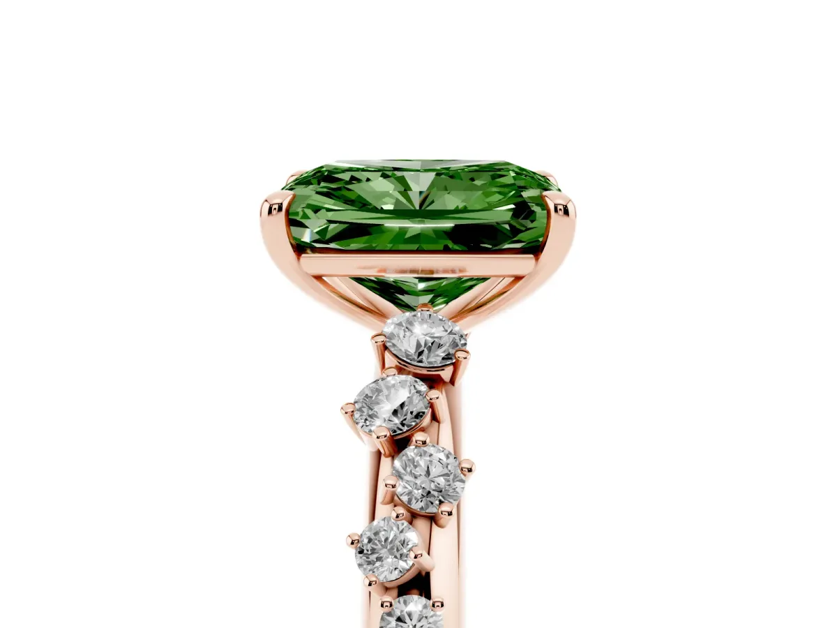 Fancy Green Radiant Cut Diamond Cluster Prong-Set Solitaire Ring Rose gold