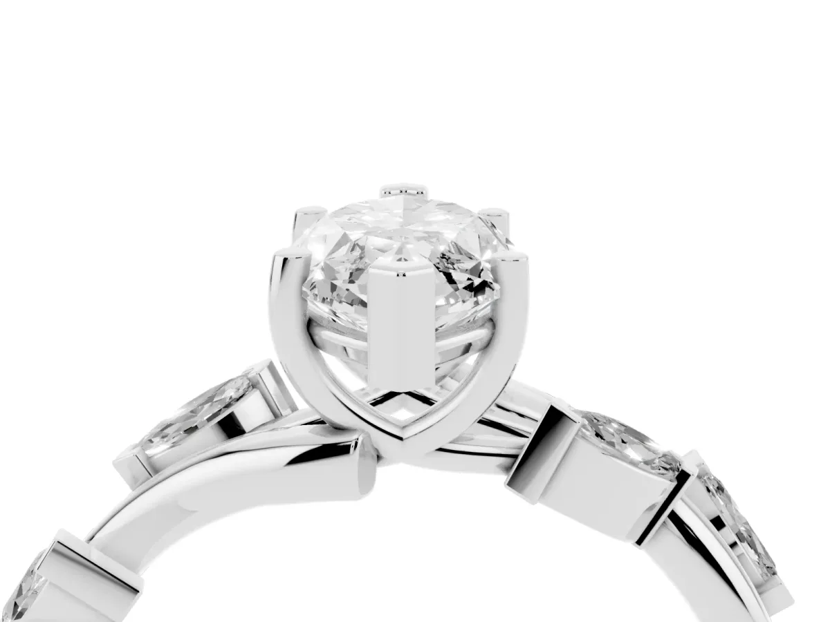 Marquise Cut Solitaire Twisted Band Marquise Accent Prong Setting Ring Silver