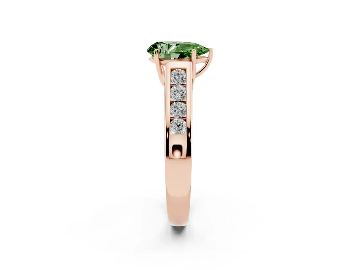Fancy Green Pear Cut Brilliant Channel-Set Solitaire Ring with Four-Prong Setting Rose gold