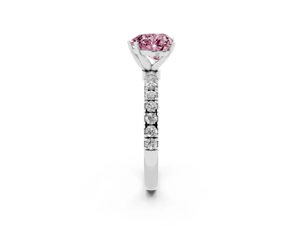 Fancy Pink Heart Cut Diamond Solitaire Ring with Pavé Accents and Four-Prong Setting Platinum