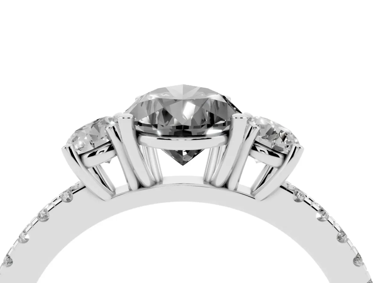 Fancy Black Three-Stone Pear Cut Cut Diamond Pavé Band with Prong Setting Silver