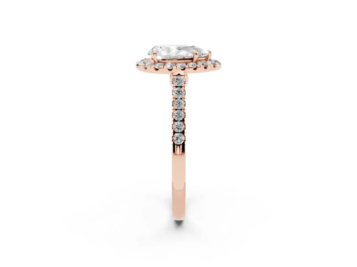 Pear Cut Halo Pave Diamond Engagement Ring with Four-Prong Setting Rose gold