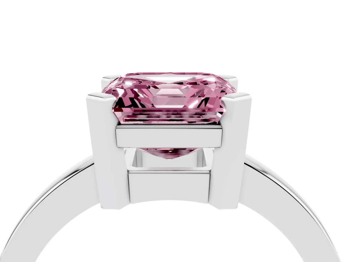 Fancy Pink Asscher Cut Cut Solitaire Ring with Four-Prong Setting and Classic Band Silver