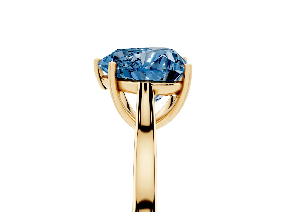 Fancy Blue Heart Cut Solitaire Heart Prong Engagement Ring with Tapered Band Yellow gold