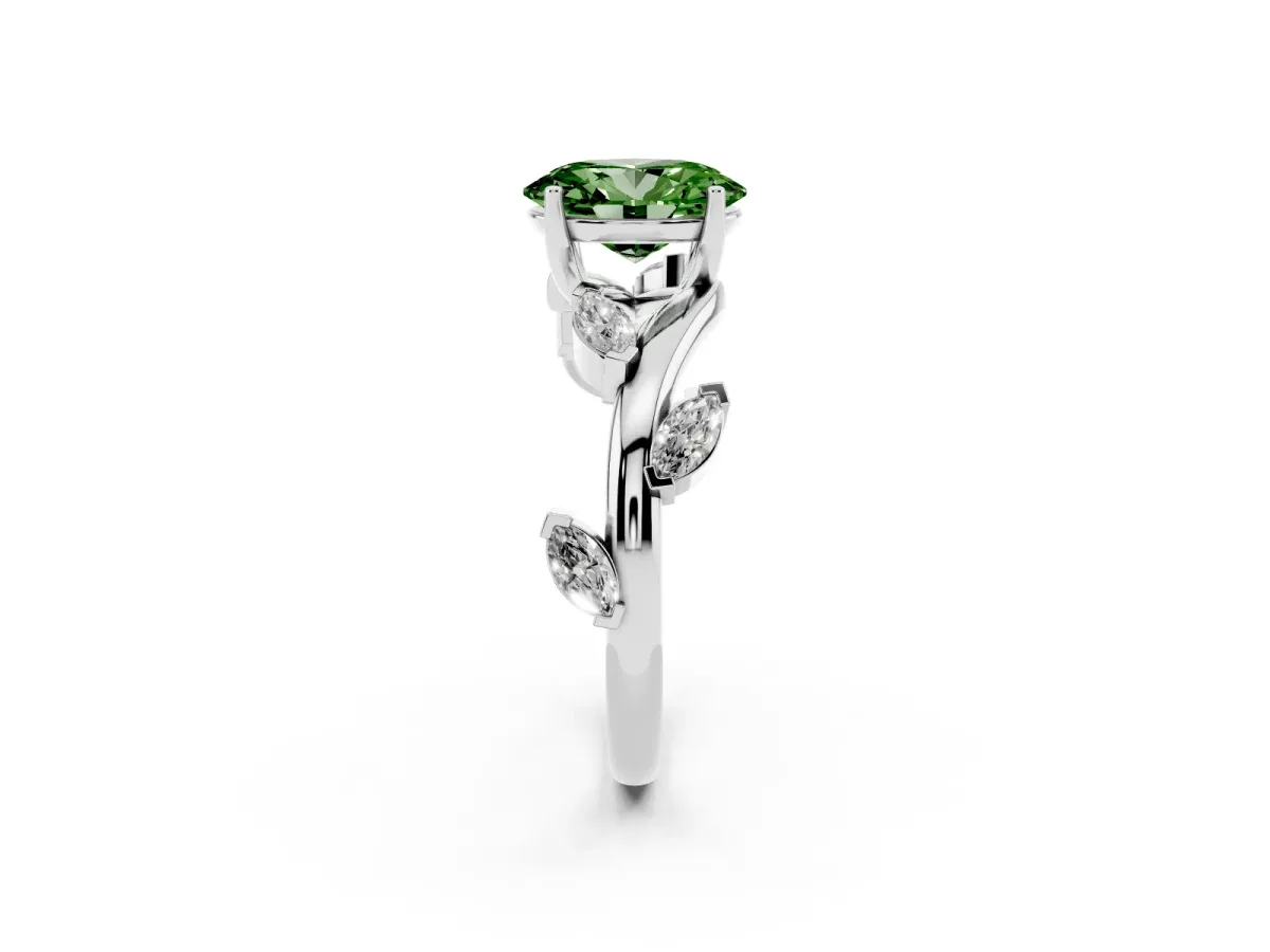 Fancy Green Oval Cut Solitaire Twisted Band Marquise Accent Prong Setting Ring Silver