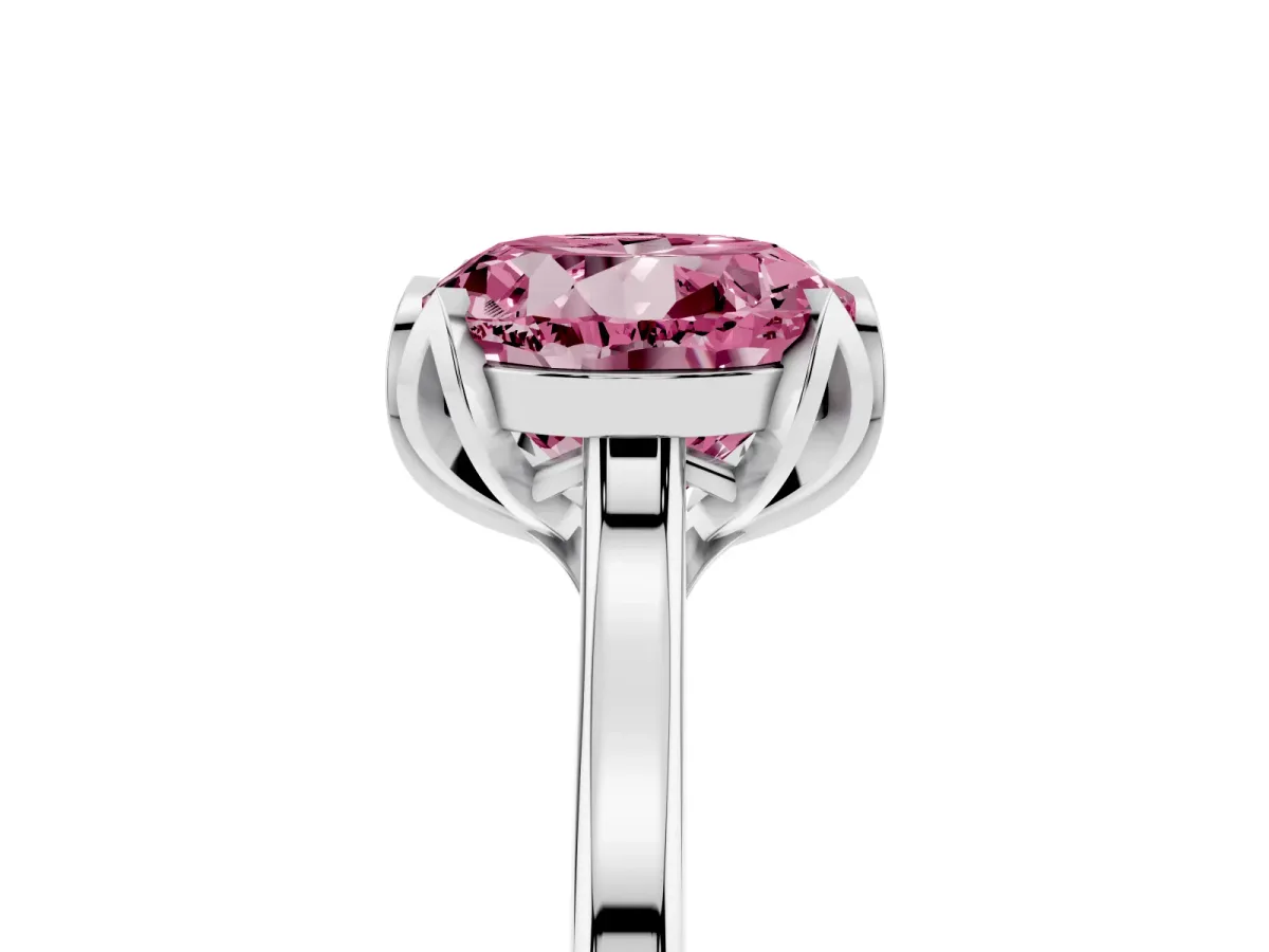 Fancy Pink Round Cut Diamond Solitaire Ring with Flower Prong Setting and Classic Band Silver