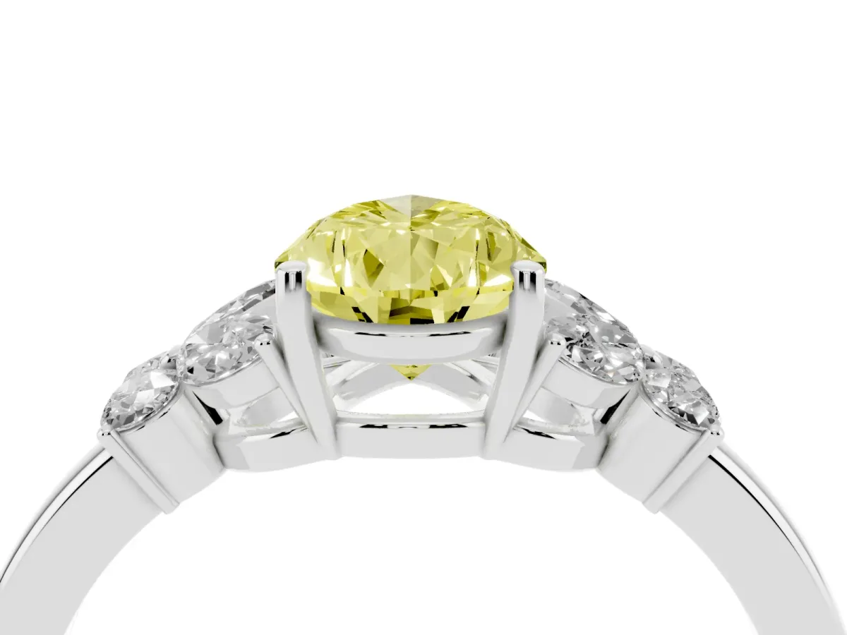 Fancy Yellow Pear Cut Cut Solitaire Floral Diamond Ring with Four-Prong Setting Platinum