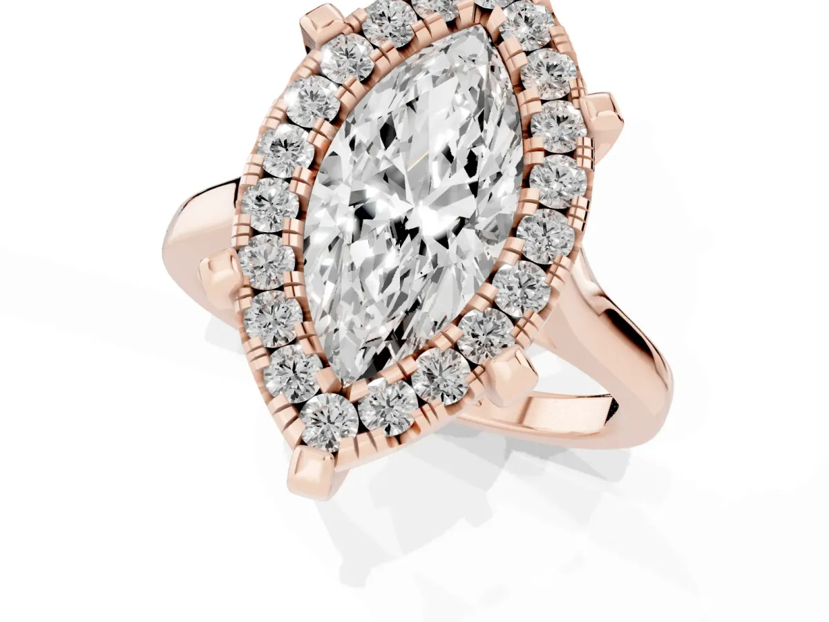 Marquise Cut Diamond Cluster Halo Solitaire with Four-Prong Setting Rose gold