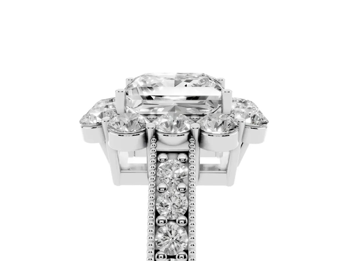 Princess Cut Cut Halo Diamond Pavé Engagement Ring with Milgrain Detailing Platinum