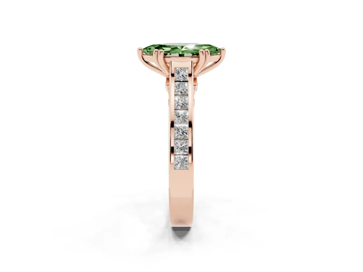 Fancy Green Marquise Cut Cut Channel Set Solitaire Engagement Ring with Prong Setting Rose gold