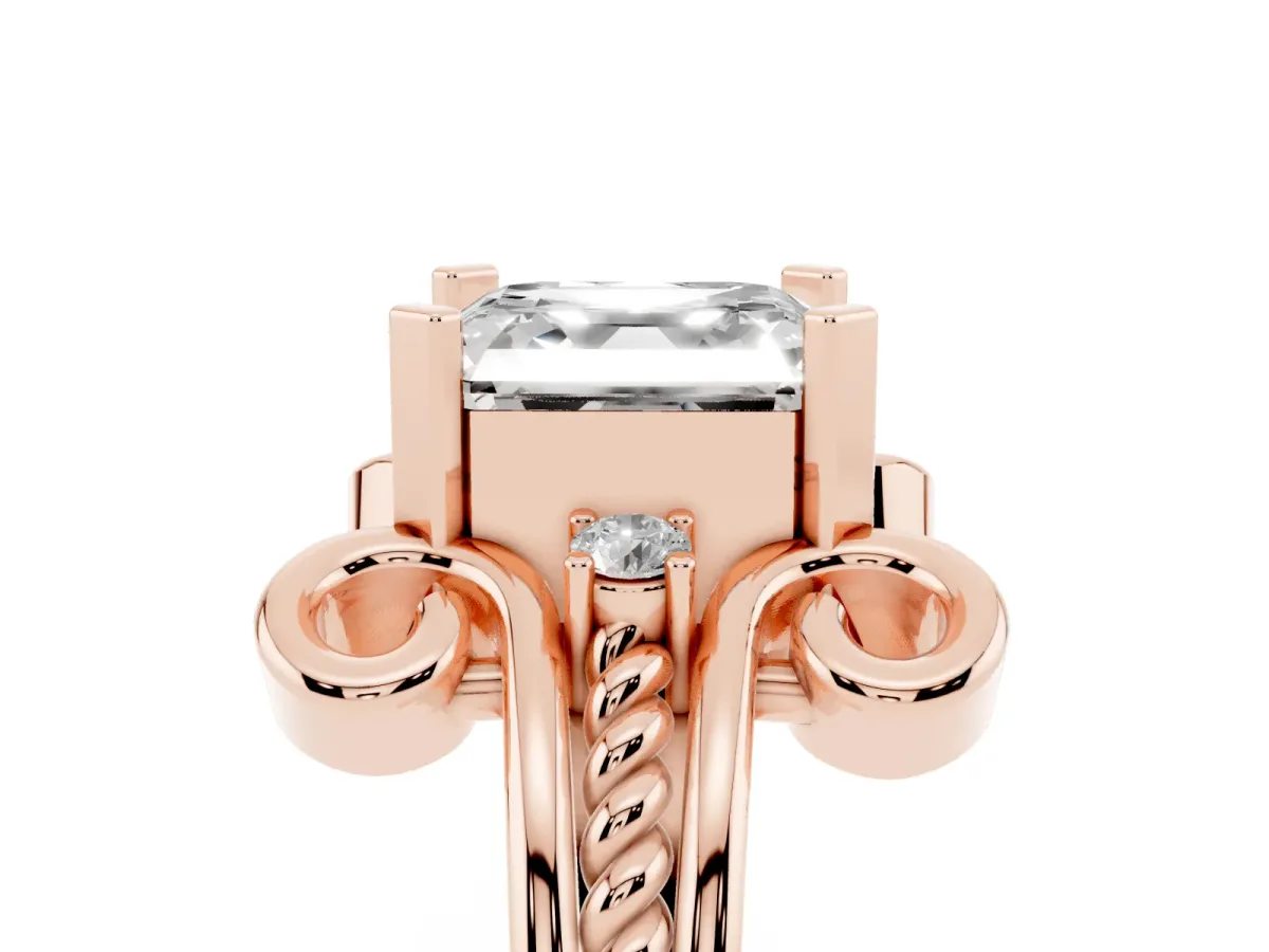 Asscher Cut Solitaire Twisted Band Scroll Prong Ring Rose gold