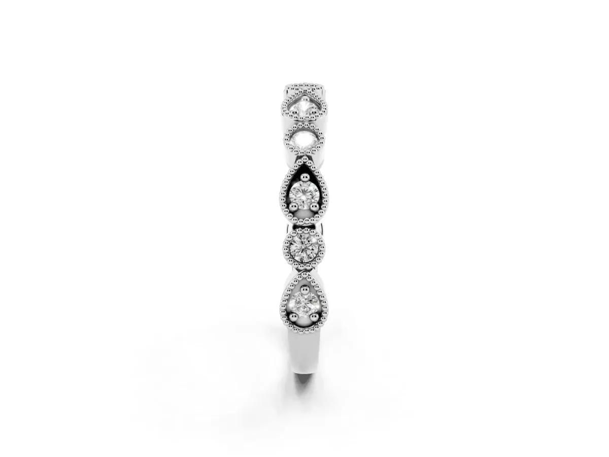 Milgrain Bezel Set Pear and Round Diamond Eternity Band Platinum