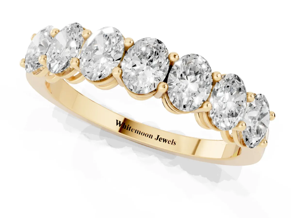 Oval Diamond Shared Prong Eternity Band Yellow gold