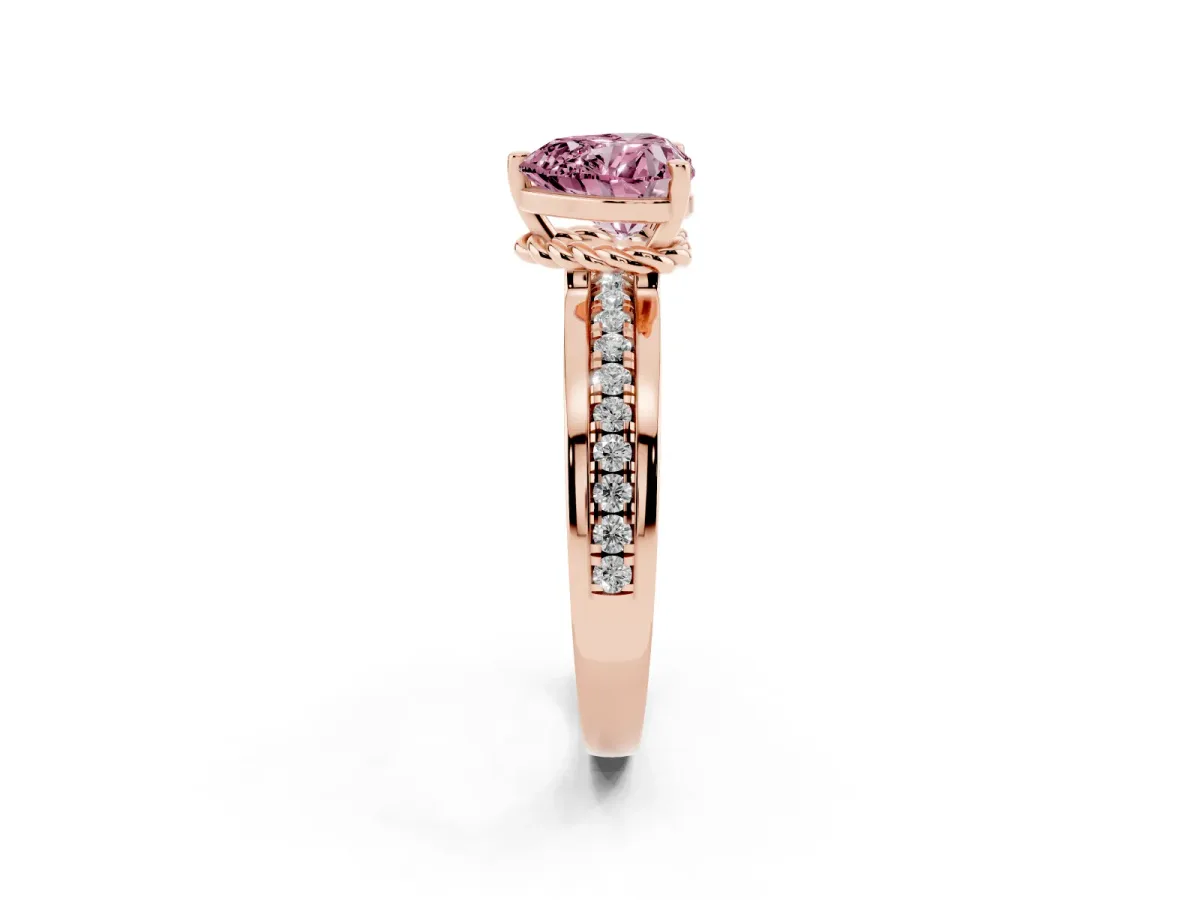 Fancy Pink Heart Cut Solitaire Diamond Ring with Channel Set Band and Six-Prong Setting Rose gold