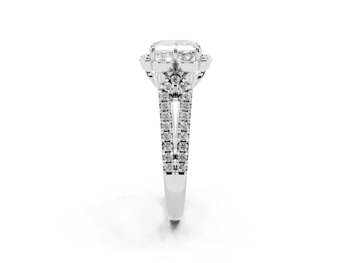 Princess Cut Halo Diamond Floral Split Shank Engagement Ring Platinum
