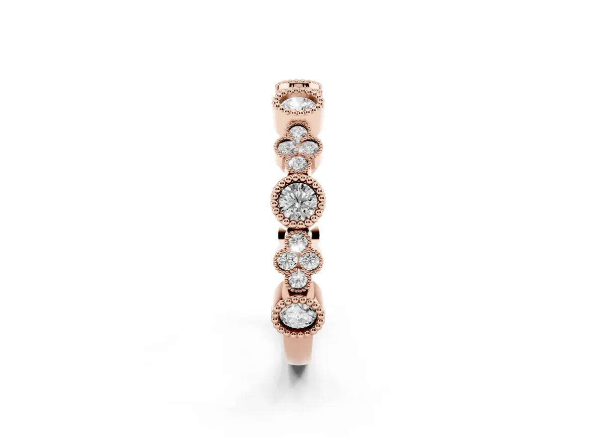 Milgrain Bezel Set Round Diamond Cluster Eternity Band Rose gold